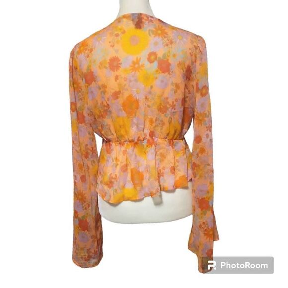 Wild Fable Sheer Orange Floral Top Women's Size Small - Picture 4 of 8